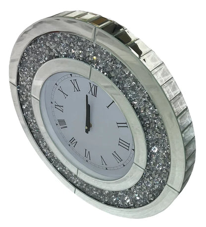 Round Mirrored Crystal Wall Clock