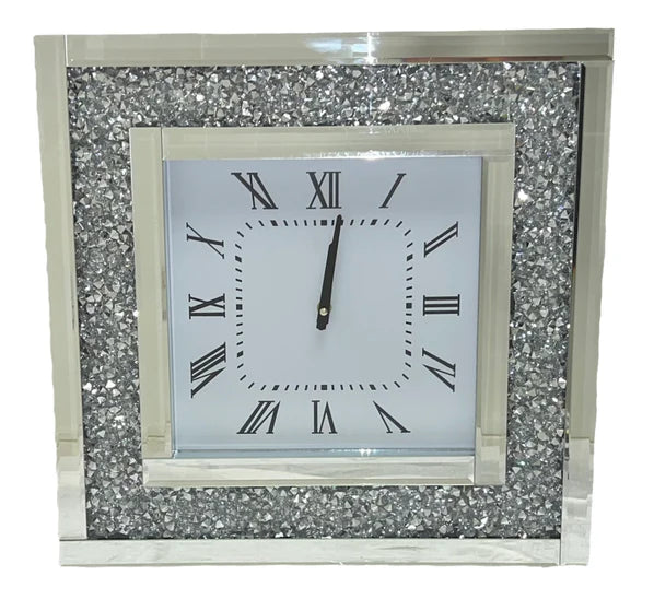 Square Mirrored Crystal Wall Clock
