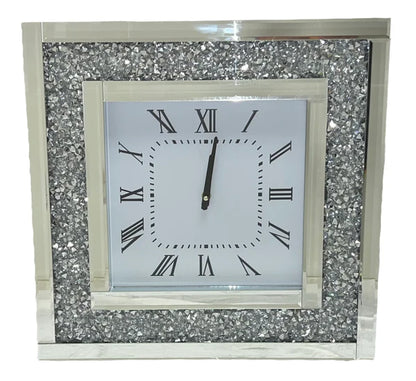 Square Mirrored Crystal Wall Clock