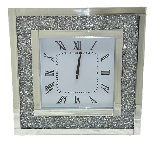 Square Mirrored Crystal Wall Clock