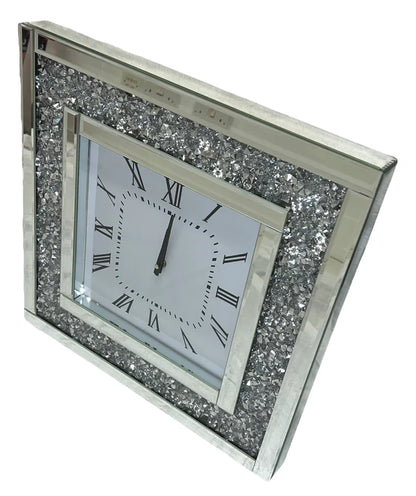 Square Mirrored Crystal Wall Clock