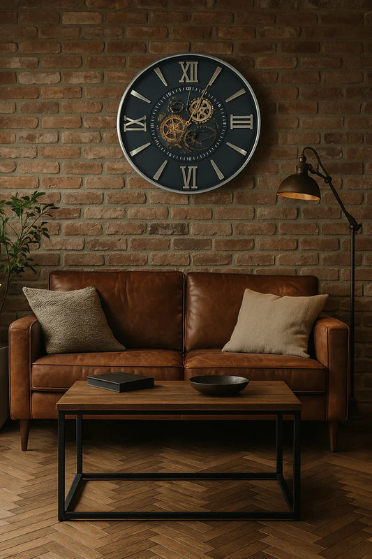 Vintage Spintime Black & Gold Moving Gears Wall Clock