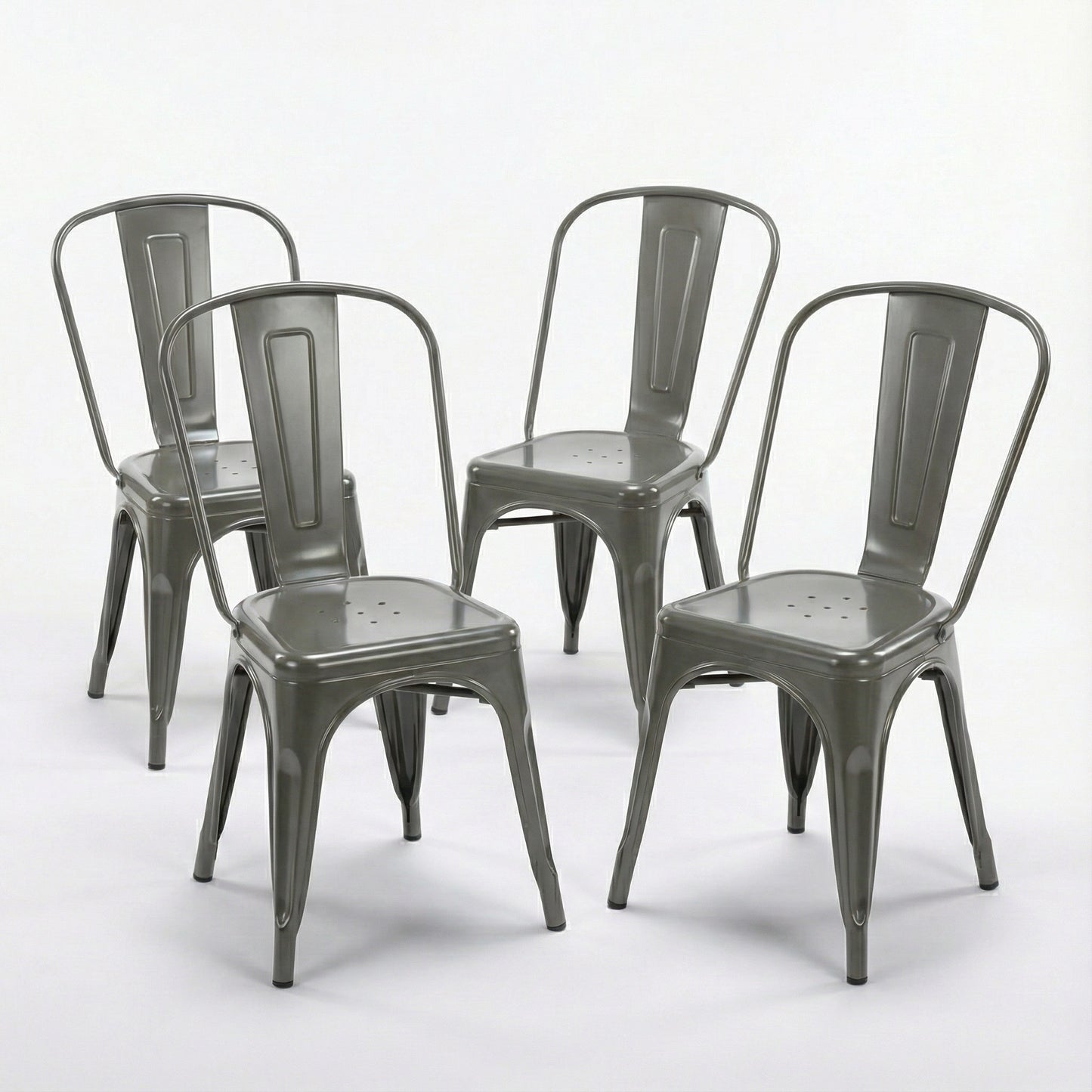Bistro Pack Of 4 Silver Metal Chairs