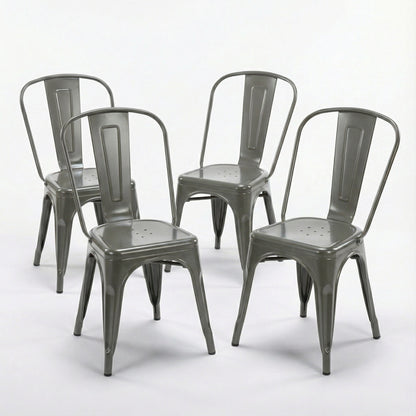 Bistro Pack Of 4 Silver Metal Chairs