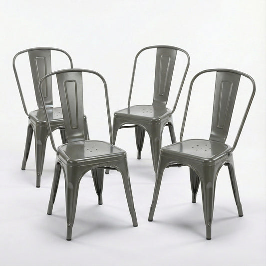 Bistro Pack Of 4 Silver Metal Chairs