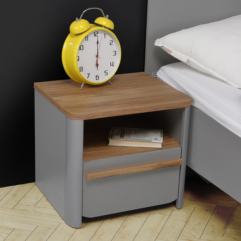 Surfinio Grey 1 Drawer 1 Open Shelf Bedside Cabinet