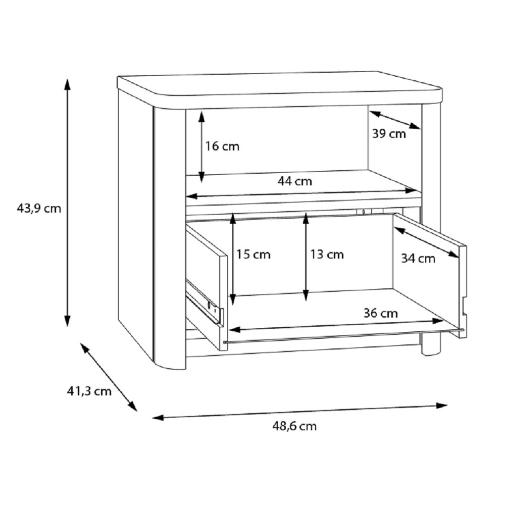 Surfinio Grey 1 Drawer 1 Open Shelf Bedside Cabinet
