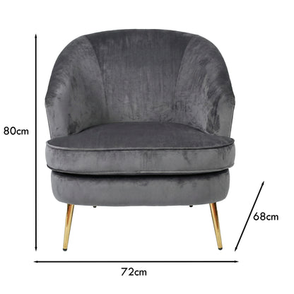 Loretta Armchair Grey Velvet Padded Cushioned Tub Chair