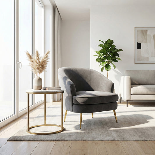 Loretta Armchair Grey Velvet Padded Cushioned Tub Chair
