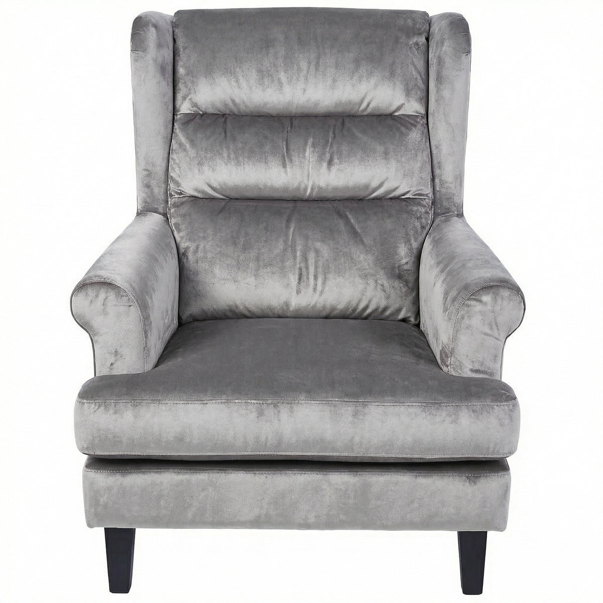 Loretta Armchair Grey Velvet Cushioned Ribbed Back