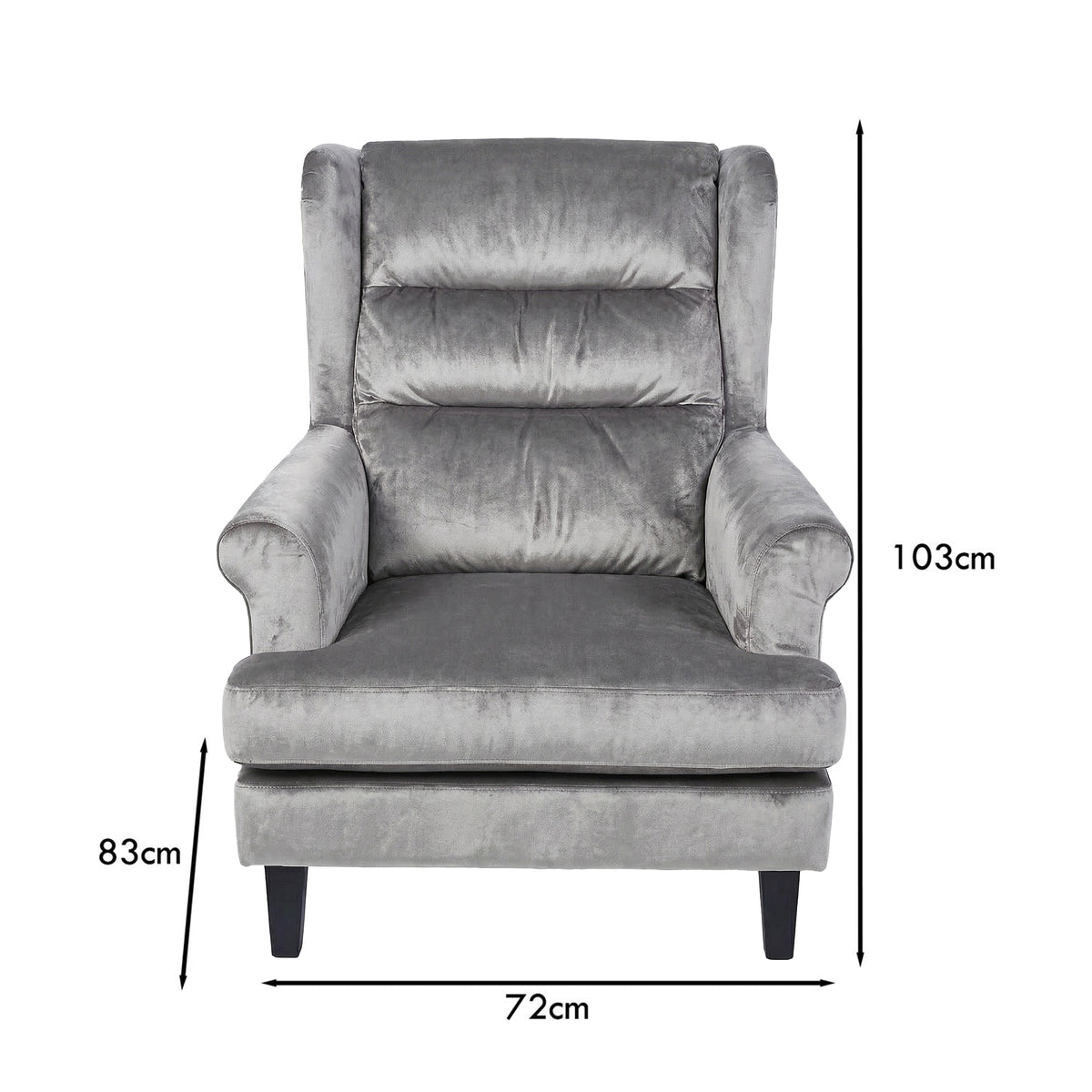Loretta Armchair Grey Velvet Cushioned Ribbed Back