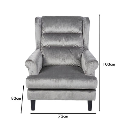 Loretta Armchair Grey Velvet Cushioned Ribbed Back