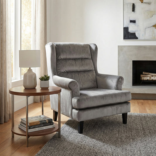 Loretta Armchair Grey Velvet Cushioned Ribbed Back