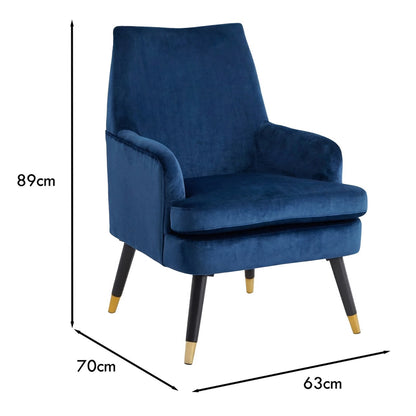 Loretta Accent Chair Midnight Blue Velvet Padded Armchair