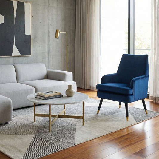 Loretta Accent Chair Midnight Blue Velvet Padded Armchair