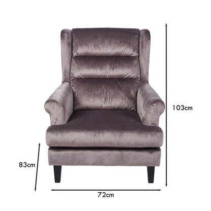 Loretta Armchair Mink Velvet Cushioned Ribbed Back