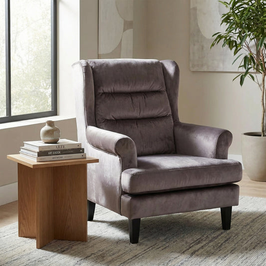 Loretta Armchair Mink Velvet Cushioned Ribbed Back