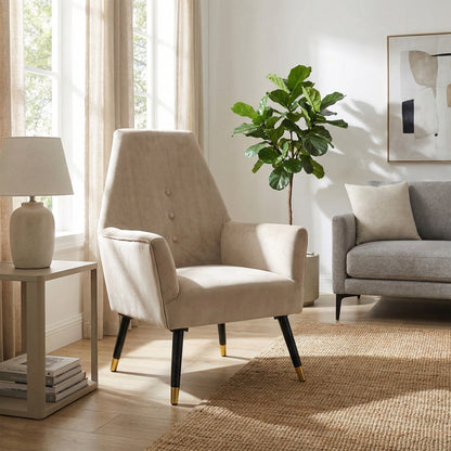 Loretta Accent Chair Stone Velvet Button Detail Armchair
