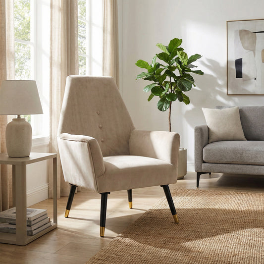Loretta Accent Chair Stone Velvet Button Detail Armchair