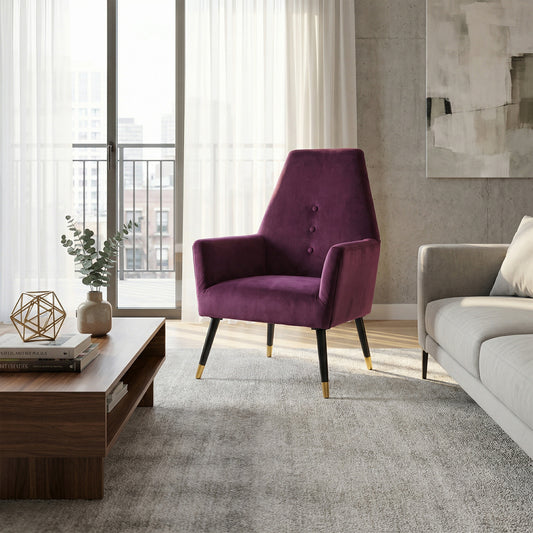 Loretta Accent Chair Red Wine Velvet Button Detail Armchair