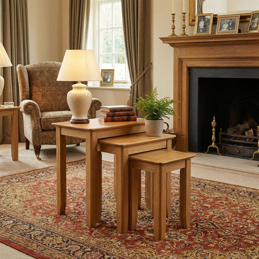 Taberno Oak Assembled Nest Of 3 Tables