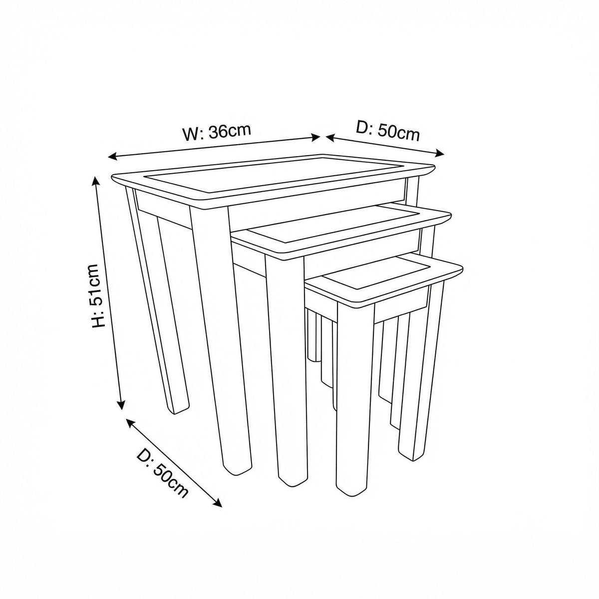 Taberno Oak Assembled Nest Of 3 Tables