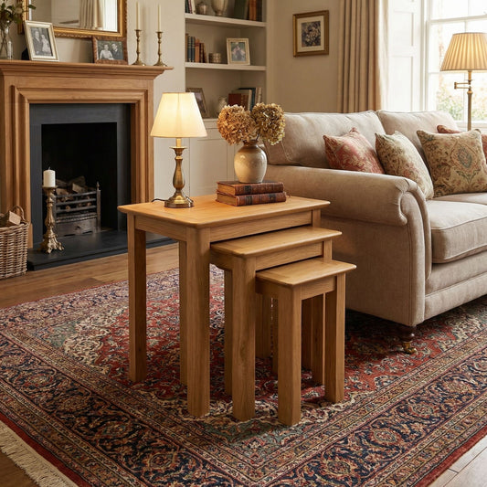 Taberno Oak Assembled Nest Of 3 Tables