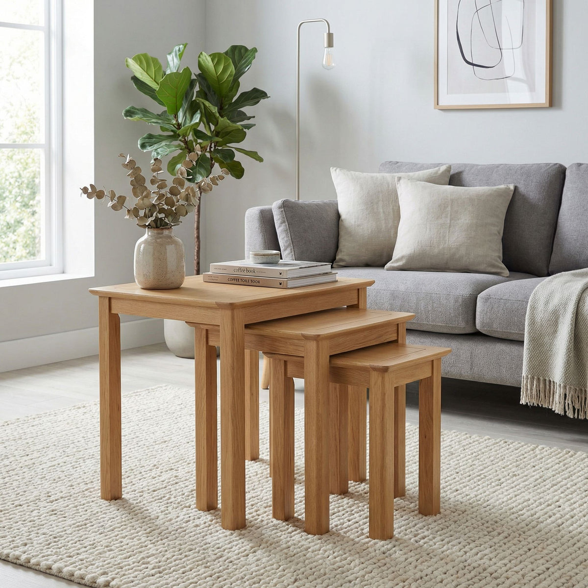 Taberno Oak Assembled Nest Of 3 Tables