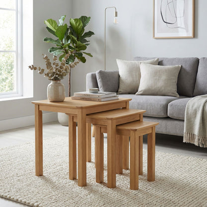 Taberno Oak Assembled Nest Of 3 Tables