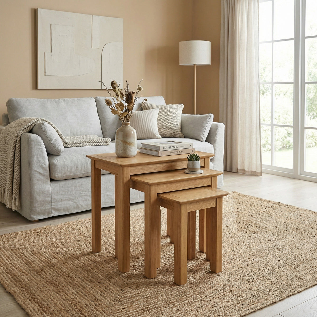 Taberno Oak Assembled Nest Of 3 Tables