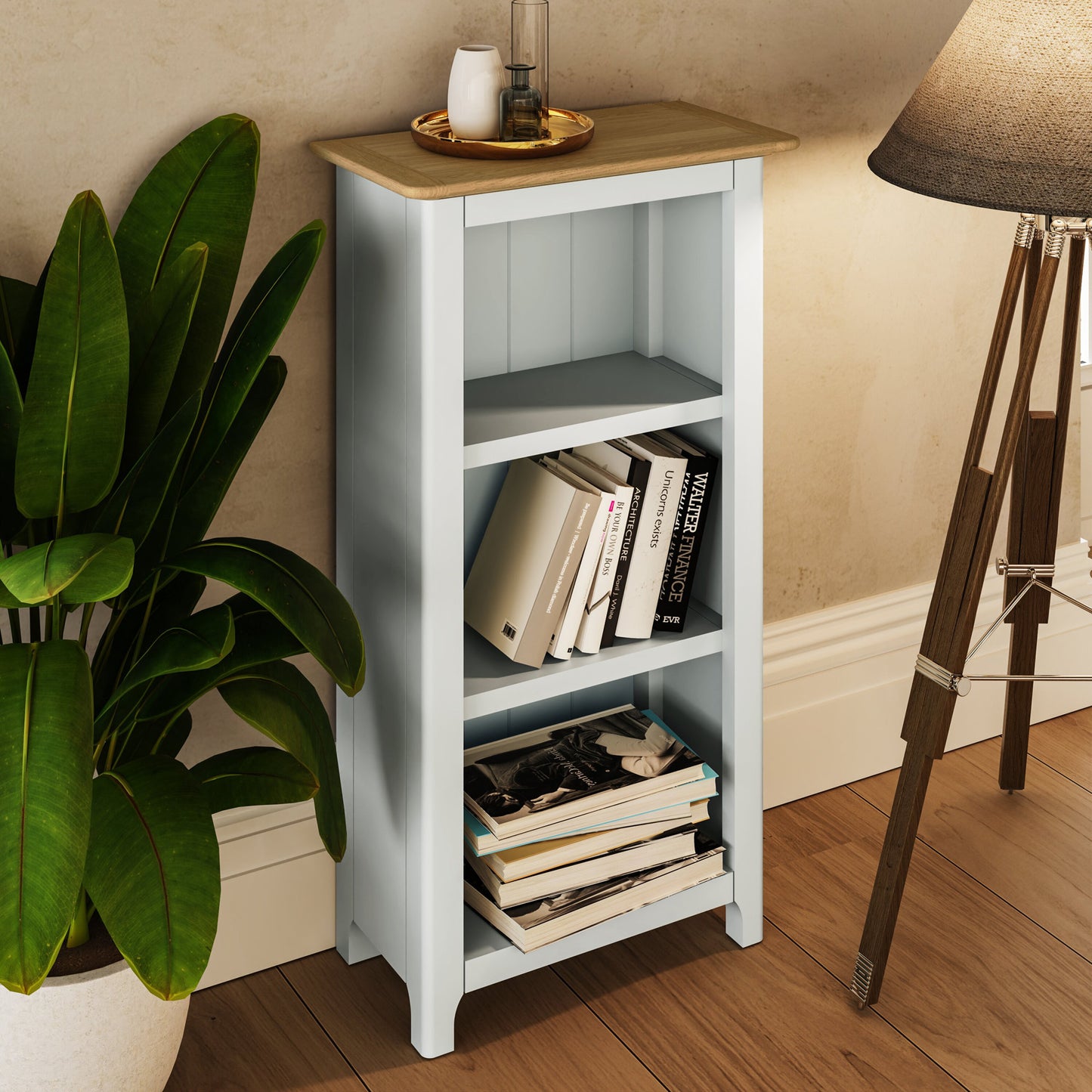 Taberno Oak 3 Tier Bookcase Linen White