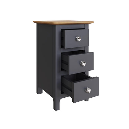 Taberno Oak 3 Drawer Bedside Table Nightstand Cabinet Graphite Blue