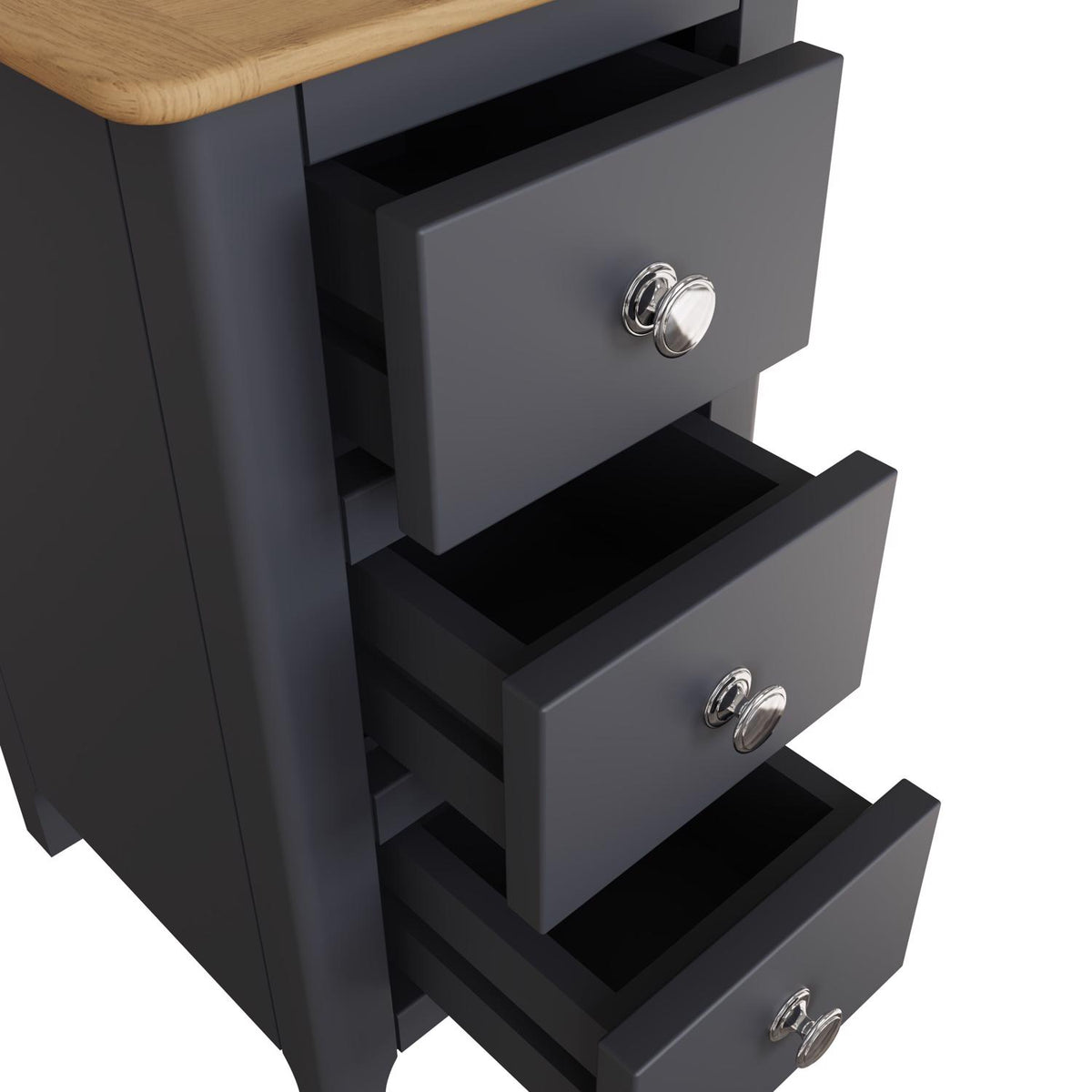 Taberno Oak 3 Drawer Bedside Table Nightstand Cabinet Graphite Blue