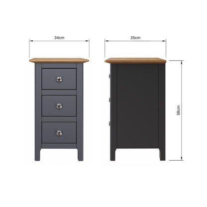 Taberno Oak 3 Drawer Bedside Table Nightstand Cabinet Graphite Blue