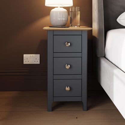 Taberno Oak 3 Drawer Bedside Table Nightstand Cabinet Graphite Blue