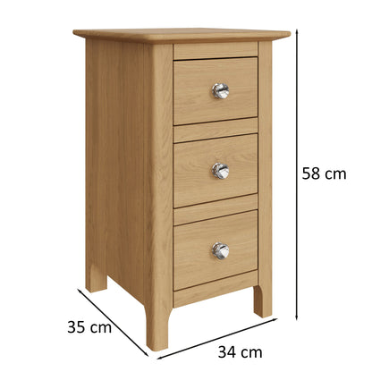Taberno Oak 3 Drawer Bedside Table Nightstand Cabinet Natural Oak