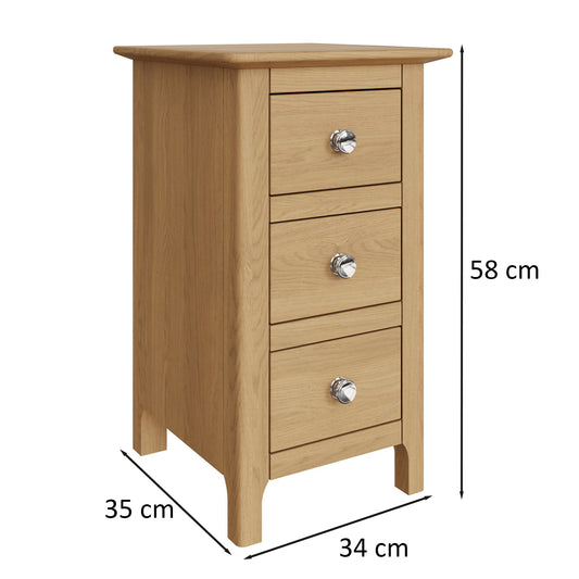 Taberno Oak 3 Drawer Bedside Table Nightstand Cabinet Natural Oak