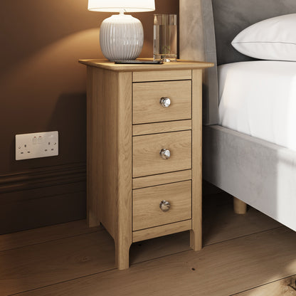 Taberno Oak 3 Drawer Bedside Table Nightstand Cabinet Natural Oak