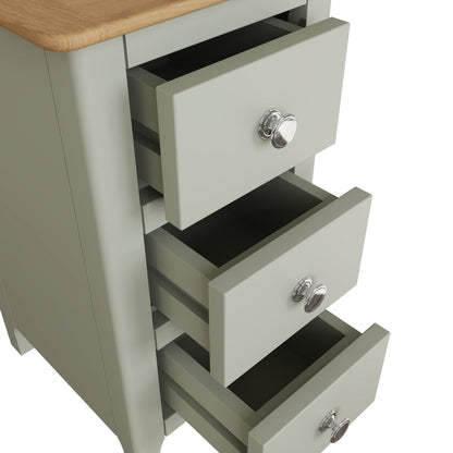 Taberno Oak 3 Drawer Bedside Table Nightstand Cabinet Sage Green