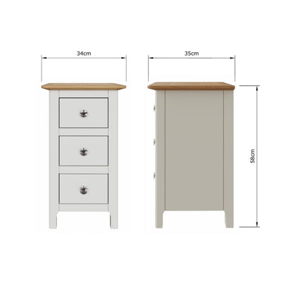 Taberno Oak 3 Drawer Bedside Table Nightstand Cabinet Linen White