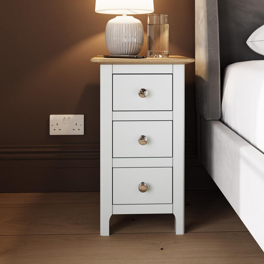 Taberno Oak 3 Drawer Bedside Table Nightstand Cabinet Linen White