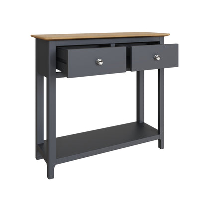 Taberno Oak 2 Drawer Console Hallway Table Graphite Blue