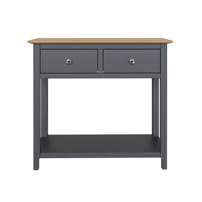 Taberno Oak 2 Drawer Console Hallway Table Graphite Blue
