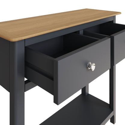 Taberno Oak 2 Drawer Console Hallway Table Graphite Blue
