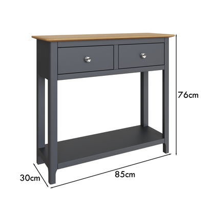 Taberno Oak 2 Drawer Console Hallway Table Graphite Blue