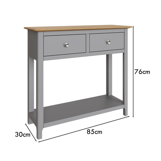 Taberno Oak 2 Drawer Console Hallway Table Dove Grey