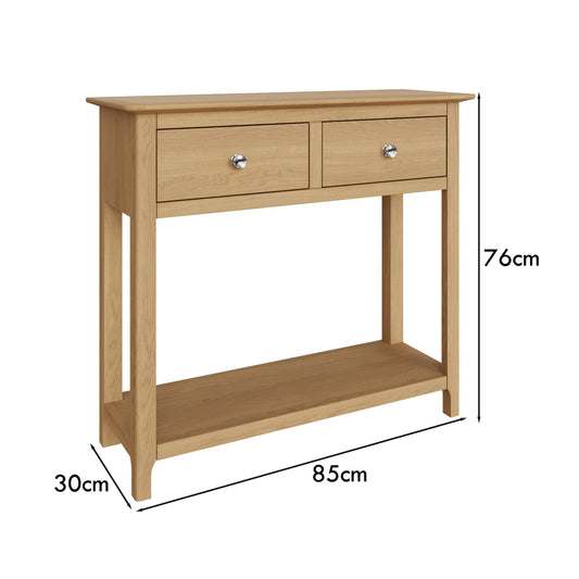 Taberno Oak 2 Drawer Console Hallway Table Natural Oak