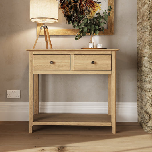 Taberno Oak 2 Drawer Console Hallway Table Natural Oak