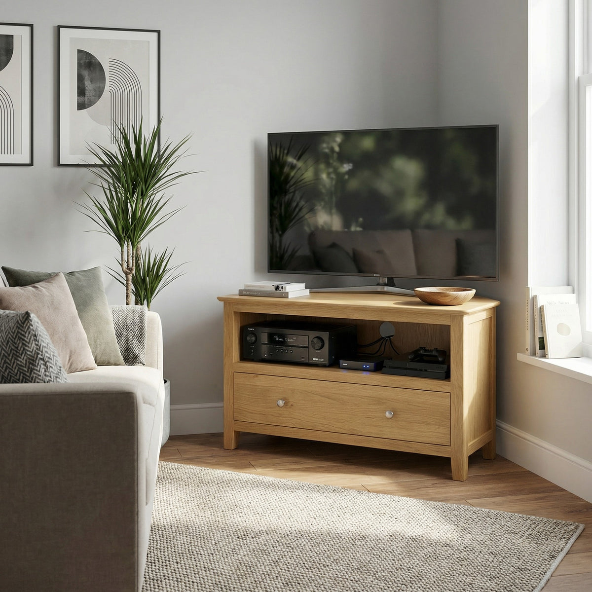 Taberno Oak 1 Drawer Assembled Corner TV Unit