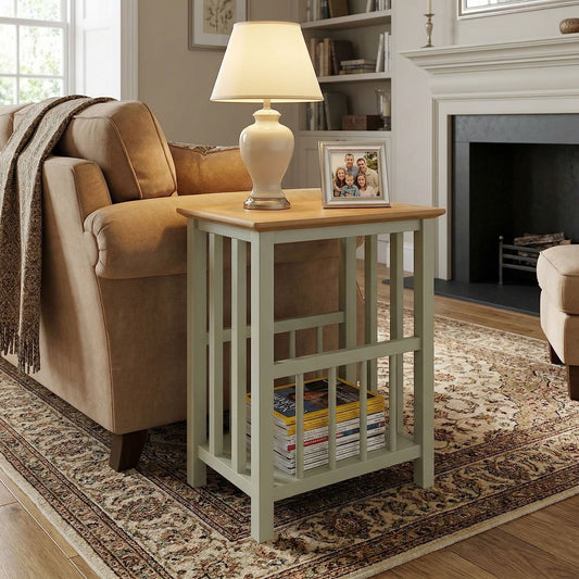 Taberno Oak Magazine Rack Turntable Stand Sage Green